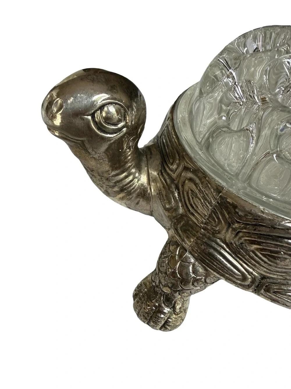 Vintage KI Silver Plate Turtle with Glass Flower Frog Insert